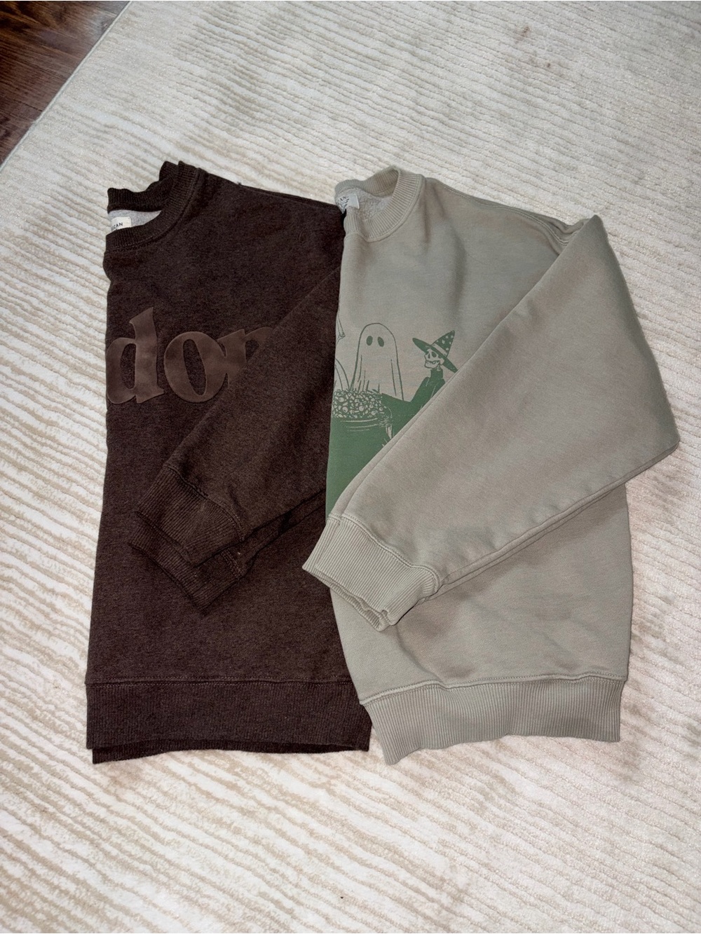 American Eagle Outfitters Crewneck Sweatshirt Duo in Dark Brown M & Sage Green S